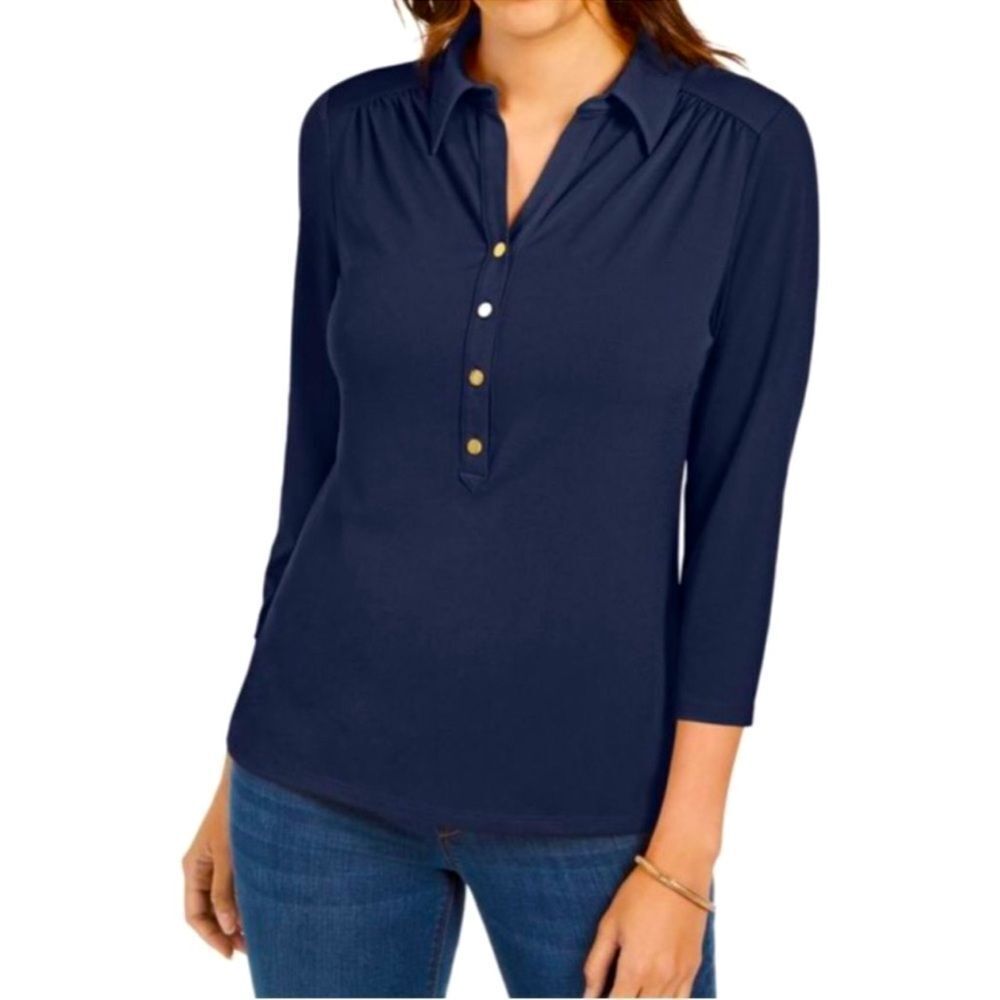 Charter Club Navy Knit Collared Polo Shirt Plus Size Small